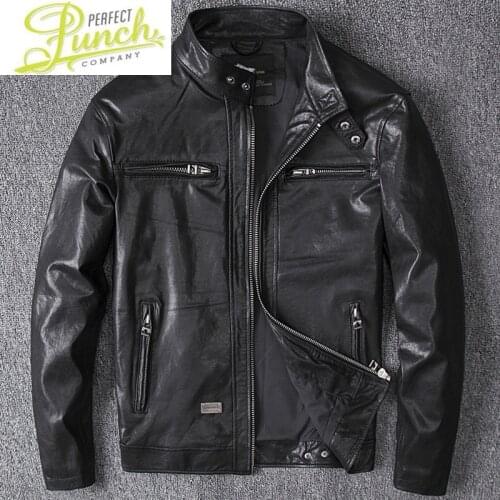 Leather Vintage Men Genuine Spring Autumn Real Sheepskin Coat Mens Motorcycle Jacket Chaqueta Cuero Hombre YY565