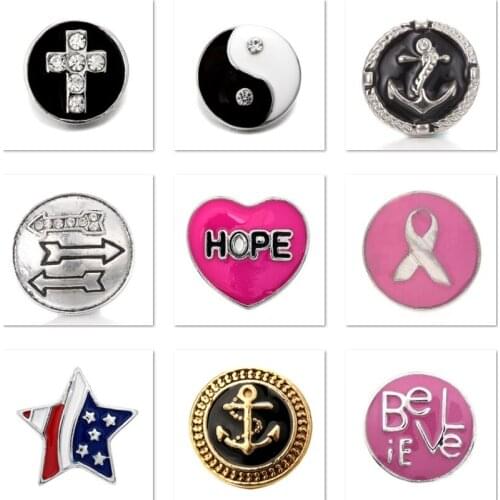 XH8027 Crystal 18mm cross hope believe arrow USA Metal Snap button fit snap jewelry DIY