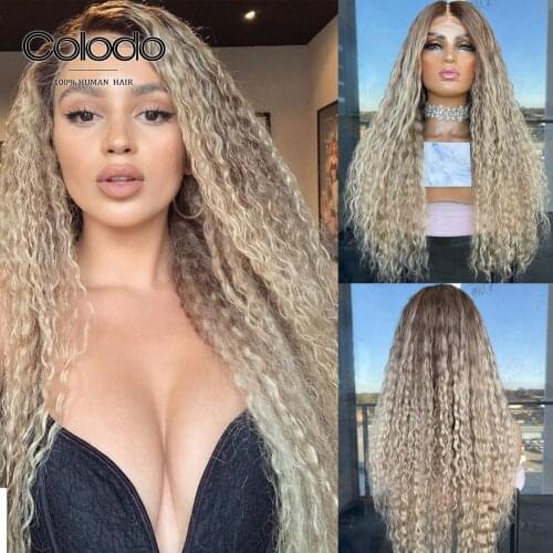 Ash Blonde Ombre Curly Human Hair Wig Pre Plucked #4 Roots 13x4 Lace Front Human Hair Wigs with Baby Hair COLODO