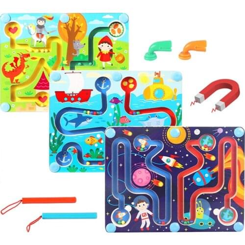 Montessori Magnetic Ball Maze Wooden Toys Left And Right Brain Puzzle Game Fine Motor Training Educational Toys For Children New