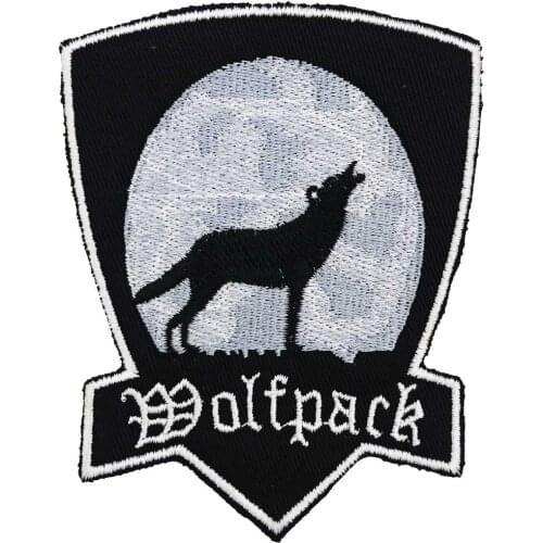 WOLF PACK iron on hook backing punk skull embroidered rider biker motorcycle patches for back vest hat clothing