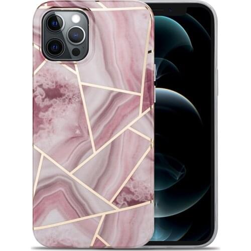 Plating Geometric Marble Case For iPhone 11 12 Pro Max XR X XS Max 12 Mini 8 7 6s 6 Plus SE 2020 IMD Soft Phone Cover Case