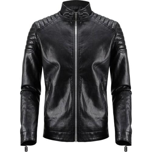 2021 New Spring Autumn PU Leather Jacket Men Fashion Stand Collar Slim Fit Moto&Biker Jacket Casaco Masculino Leather Coat Men