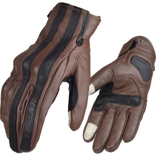 Vemar Retro Men Motorcycle Leather Gloves Brown Black Motocross Gloves Riding Gear Windproof Guantes Moto Wearable Touch Screen