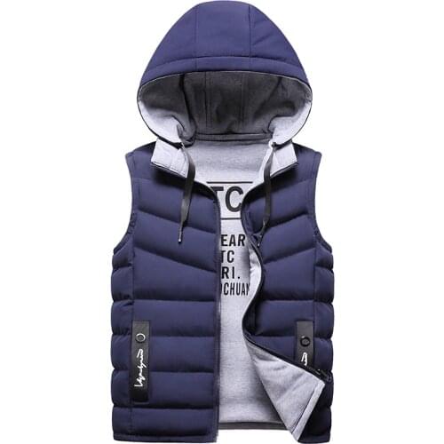 Casual Outwear Hat Detachable Outer Vest 2021 Brand Mens Vest Winter Sleeveless Jackets Down Vest Men Hooded Warm New