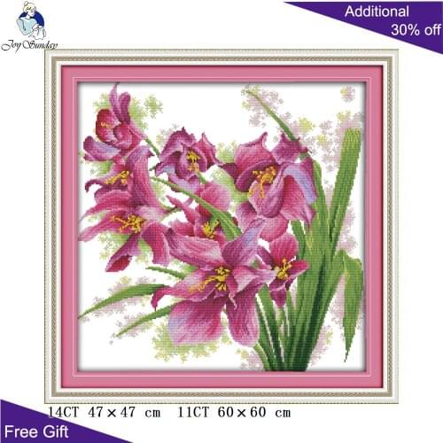 Joy Sunday Orchid Needlepoint H672(9) 14CT 11CT Stamped and Counted Home Decoration Orchid Flowers Embroidery Cross Stitch Kits