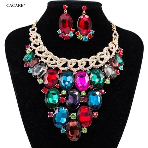 CACARE Fine Jewelery Set Necklace Earrings Maxi Women Vintage Big Pendent Jewellery CHEAP Statement Collares F0177 Rhinestones
