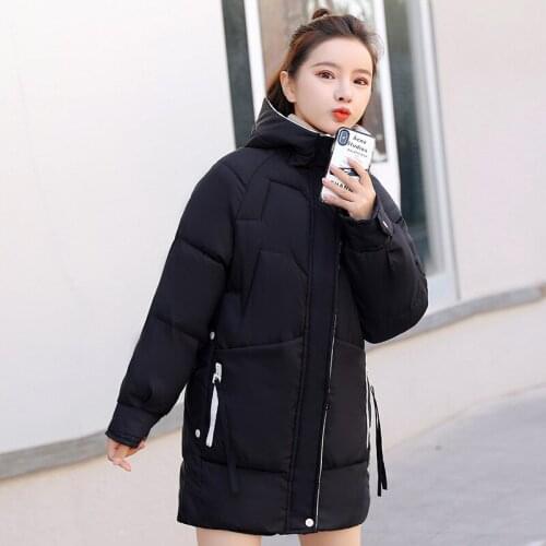 Winter new style student womens large size thick padded jacket with hood mid-length ladies jacket