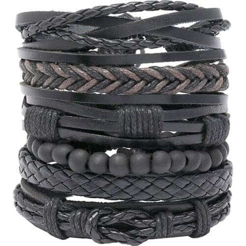 New Trendy 6pcs/set Woven Punk Vintage Charm Leather Women Bracelets Bangles Men Femme Homme Bracelet Jewelry Small Gift