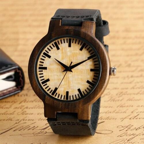 Creative Analog Wood Watche Genuine Leather Wrist Watches Handmade Bamboo Wood Quartz Watch For Men Women Gift