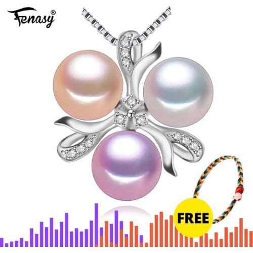 FENASY Natural Freshwater Pearl Necklace Bohemian 925 Sterling Silver 3 Pearls Pearl Jewelry Necklace Pendant For Women Jewelry