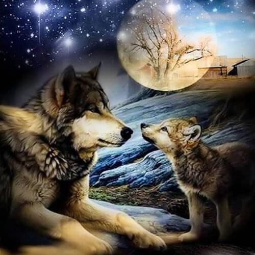 Full 5D Diy Daimond Painting "Wolf&Star" 3D Diamond Painting Mosaic Round Rhinestones Diamant Painting Embroidery Animals Decor
