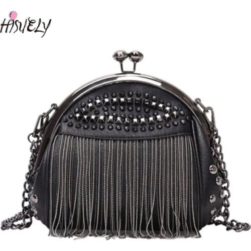 Hot Black Chains Shoulder Bags for Women New Fashion 2021 Luxury Designer handbags Small Rivet Tassel Crossbody Bag bolsos mujer