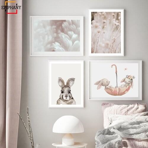 Pink Feathers Poster Pastel Grass Landscape Posters and Prints Wall Art Canvas Painting Pictures For Nordic Living Room Decor