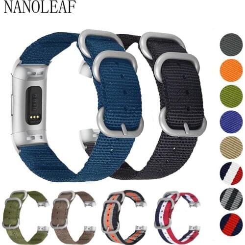 Nylon Watch Band for Fitbit Charge 3 Charge 4 SE NATO Style Fitness Tracker Replacement Strap with Stainless Steel Ring Buckle