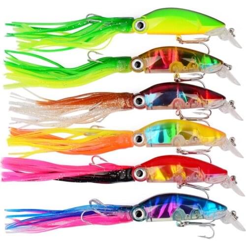 10cm 18g Fishing Lures Simulation Octopus Squid Hook Beard Minnow Artificial Bait for 6 Colors Optional
