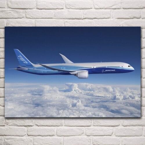 Boeing 787 dreamline planes sky clouds aircraft QX412 living room home wall modern art decor wood frame poster