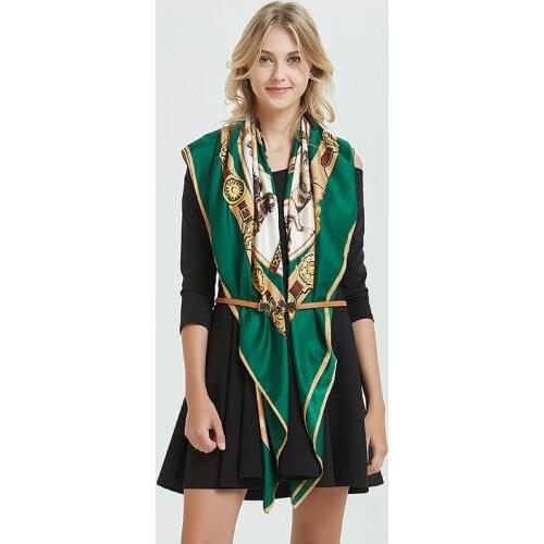 Twill Silk Shawls and Wraps Animal Print Green Scarves For Women Hijab Scarfs Female 130*130cm Square Shawl Scarfs For Lady 2019