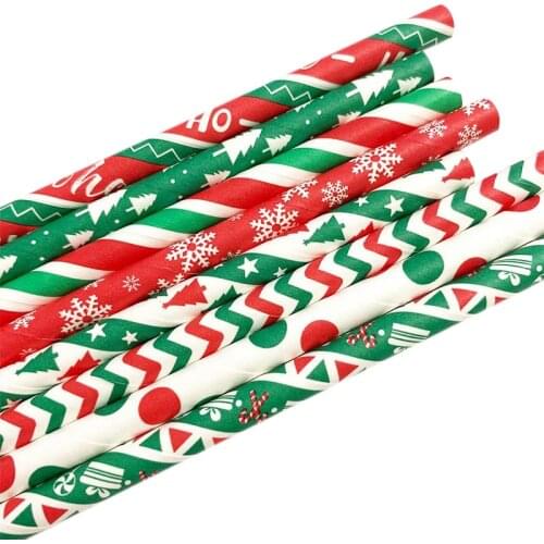25pcs Christmas Paper Straws Snowflake Drinking Straw Merry Christmas Decorations for Home 2021 Xmas New Year Party Supplies