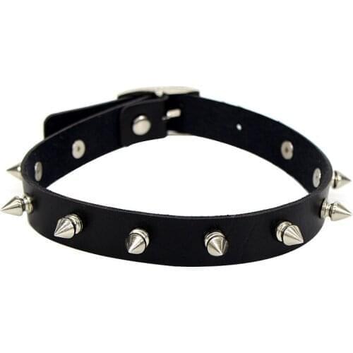 Punk Necklace Spike Choker for Women Rock Adjustable Black Soft PU Leather Cute Party Jewelry