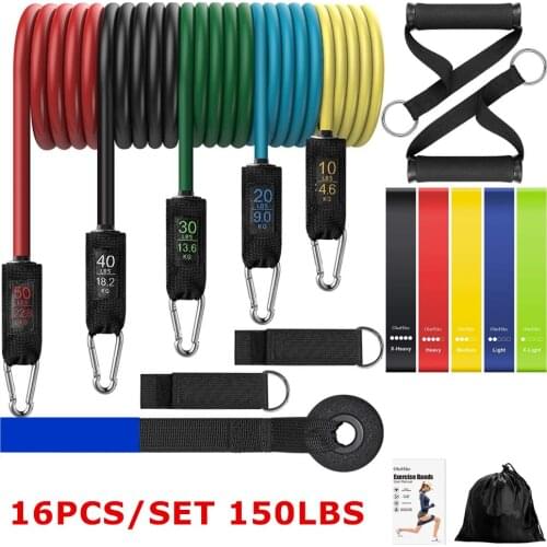 16pcs Latex Resistance Bands Crossfit Training Exercise Yoga Tubes Pull Rope Rubber Expander Elastic Bands Fitness with Bag