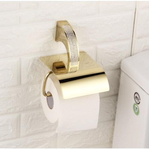Czech Crystal Gold Chrome Bathroom Toilet Paper Holder Wall Mount Tissue Roll Hanger Copper Bathroom Accessories Kitchen Holder