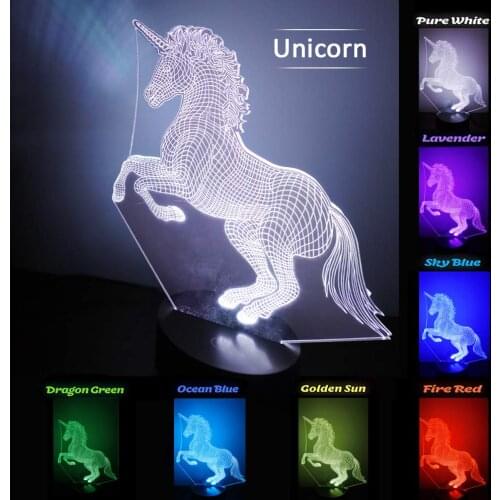 Unicorn 3D Illusion Night Light,7 Color Decorative LED Bedside Table Lamp for Kids Room Birthday Gifts for Boys Girls Child