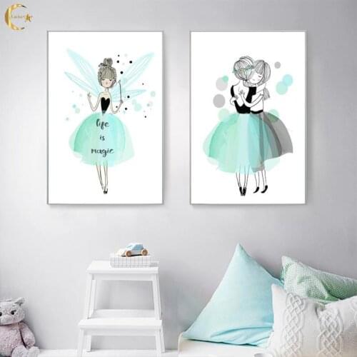 Blue Dress Ballet Girl Canvas Painting Kids Poster Nordic Posters and Prints Wall Art Painting Nursery Baby Room Decor Pictures