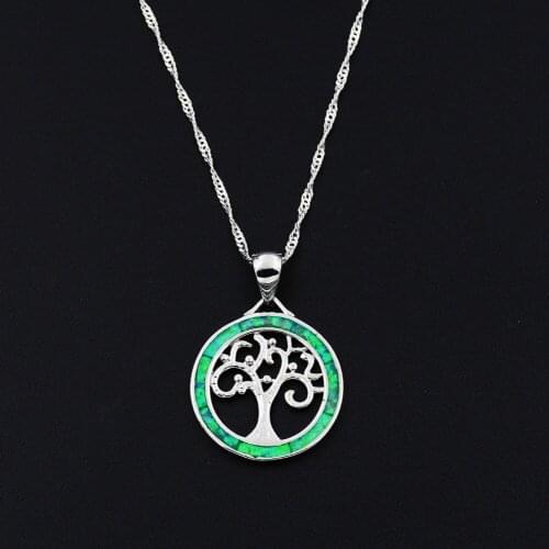 Kiwi Green Tree of Life Fire Opal Pendant Necklace Gift