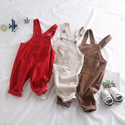 2021 New Children Toddler Boys Kids Solid Overalls Suspender Trousers Casual Corduroy Baby Girl Bib Pants Solid Outwear 12M-5T