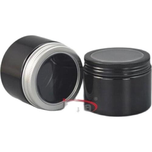 Cosmetic packaging 150g transparent/clear plastic bottle PET Cream jar 150ml Food pot with black/silver aluminum cap(a window)