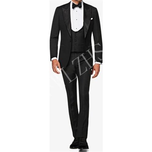 Handsome Groomsmen One Button Peak Lapel Groom Tuxedos Wedding Dress Men Suits Blazer Prom Dinner (Jacket+Pants+Tie+Vest) A828