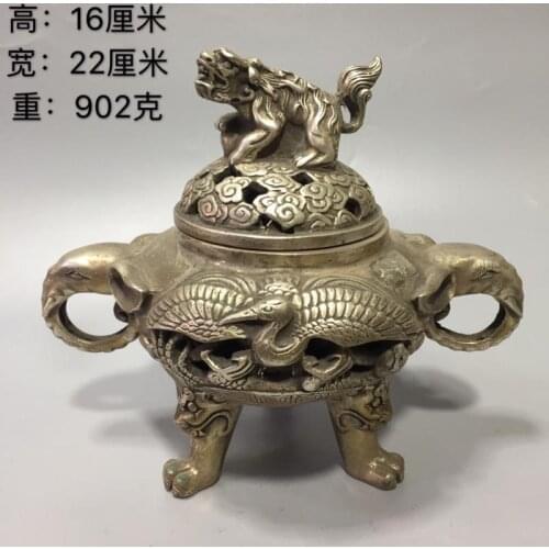 White Copper Crane Foo Dog Lion double ear Elephant Censer incense burner/Holder Cupronickel Sandalwood Censer Incense Incensory