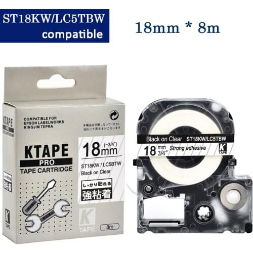 CIDY 10pcs 18MM black on clear EPSON label ST18KW/LC-5TBW9 tape for kingjim label machine LW300 LW400 LW-700 LW-800