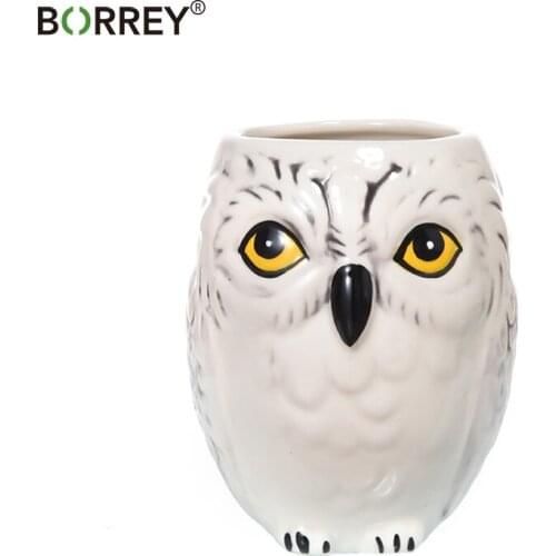 BORREY Cute Mugs Creative 3D Animal Cups Ceramic Milk Mug Tumbler Hedwig Owl Coffee Mug Ceramic Wine Glass Breakfast Office Cup
