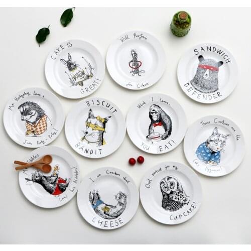 Cute Cartoon Bear Pattern Plates Quality Bone Porcelain Temperature Resistant Western Dessert Steak Dishes Tableware Decoration