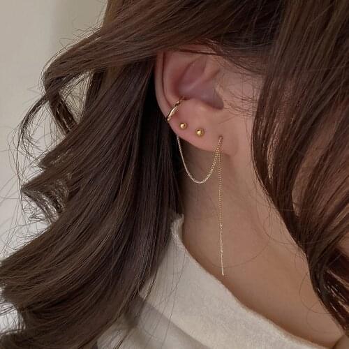 Mini Chic Asymmetry Circle Tassel Earcuff Fake Earrings Earcuff for Women Charms Kpop Clip on Earring