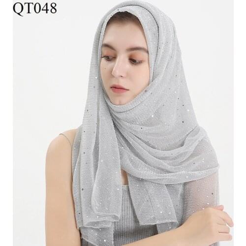 Fashion Women Shiny Glitter Scarf Hijab Wrap Solid Color Shawls Silver Muslim Hijabs Scarves/Scarf 80*180CM