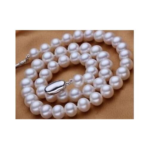 Jew3110 10-11mm natural south sea genuine white round pearl necklace