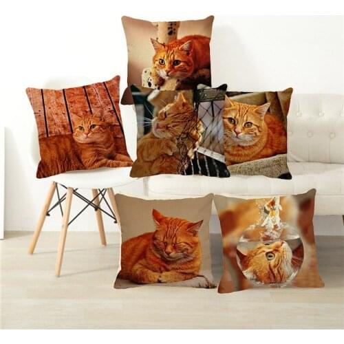 XUNYU 45*45cm Cute Pet Cat Pattern Cushion Cover Linen Pillowcase Car Home Sofa Decorative Throw Pillowcase B0010