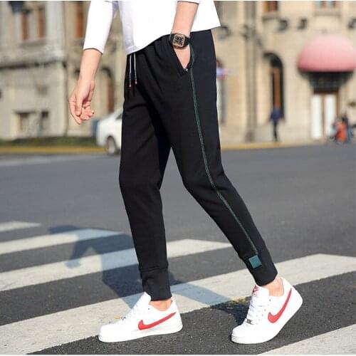 2021 New Mens Casual Sports Pants Youth Fashion Slim Fit Ankle Banded Pants