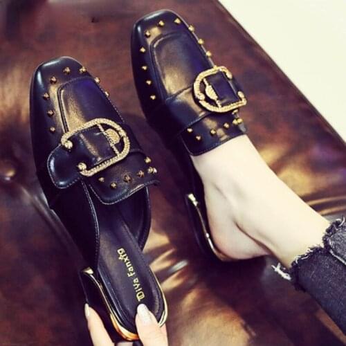 2021 New Ladies' Slippers Summer New Letter Studded Decorative Sandals Fashion Women Muller Slippers High-end PU Soft Square Hot