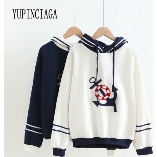 YUPINCIAGA New Fashion Women Harajuku embroidered hooded Long Sleeve Pullovers Tracksuits For Femme Japan Style Hoodies Girls