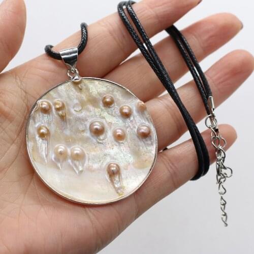 Natural Mother of Pearl Shell Pendant Necklace Lucky Pearls Bead Seashell Charms Leather Rope Necklaces for Women Jewelry Gift