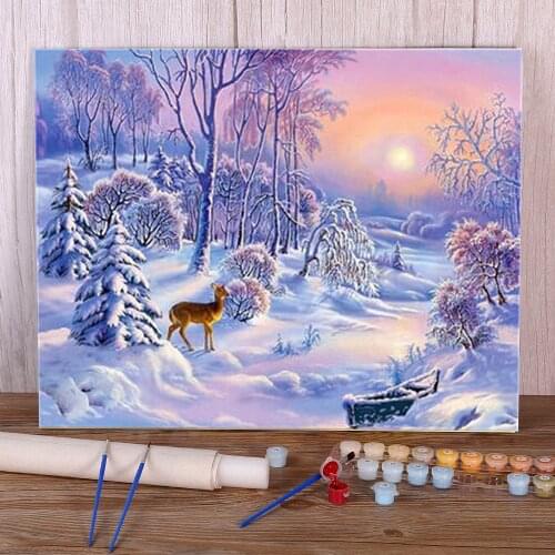 Landscape Winter Snow Scenery Paint By Numbers Package Acrylic Paints 40*50 Canvas Painting Home Decoration For Handiwork
