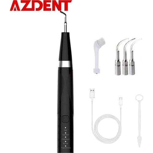 AZDENT 5 Modes Portable Dental Cleaner Teeth Whitening Calculus Removal 3 Tips+1 Brush Head+1 Mirror LED Spotlight USB Recharge