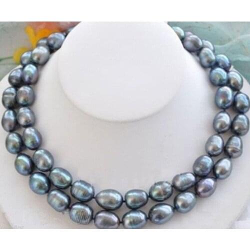 Stunning 11-12mm tahitian round black green pearl necklace 18inch19inch 925s