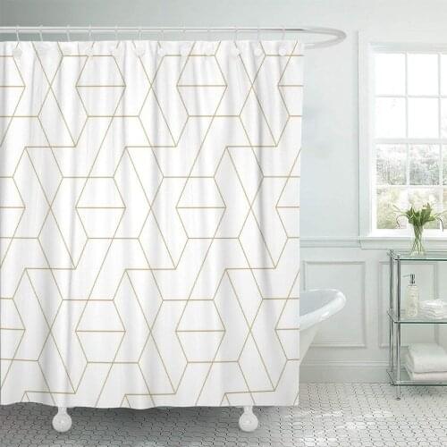 Rapport Abstract Geometric Pattern Crossing Thin Golden Lines Shower Curtain Waterproof Polyester Fabric 72 x 72 Inches Set