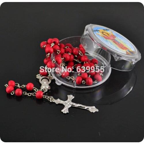 Rose scented perfume wood Rosary Beads INRI JESUS Cross Pendant Necklace Catholic Fashion Religious jewelry