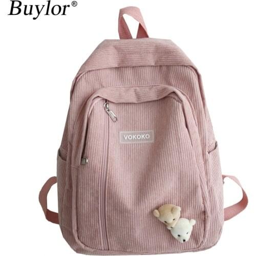 Buylor Corduroy Cute Backpacks for College Girls Luxury Backpack Women Kawaii School Backpack Female Fashion Student Bags
